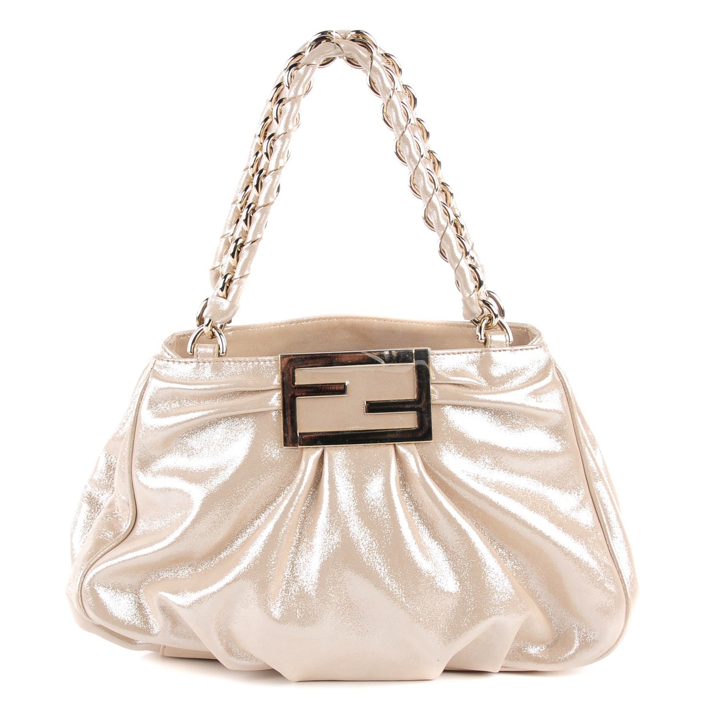 Metallic Calfskin Mia Shoulder Bag Beige