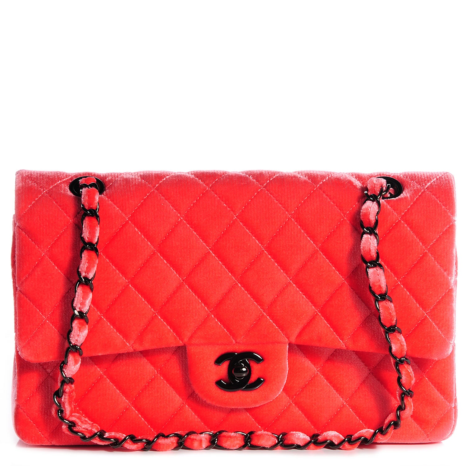 Chanel Velvet Quilted Medium Double Flap Coral 1 of 9