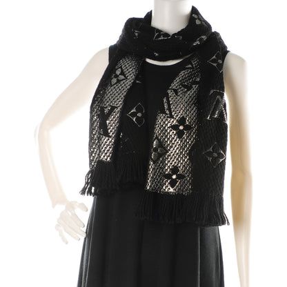 Louis Vuitton Wool Silk Logomania Shine Scarf Black 2 of 4