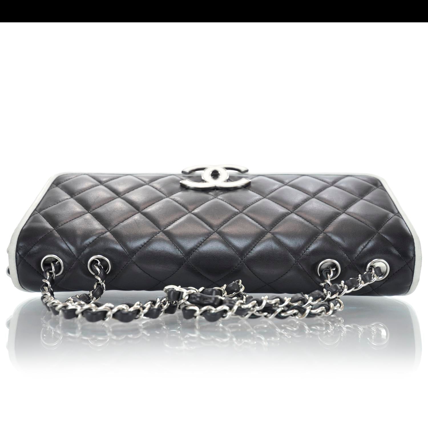 Chanel Lambskin Quilted XL Flap Black White 5 of 9