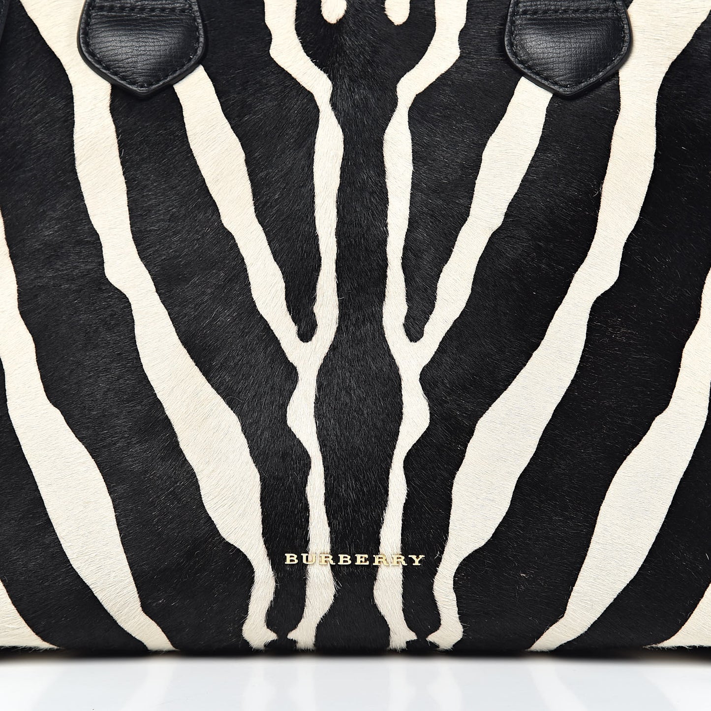 Calf Hair House Check Zebra Print Medium Banner Tote Natural Black