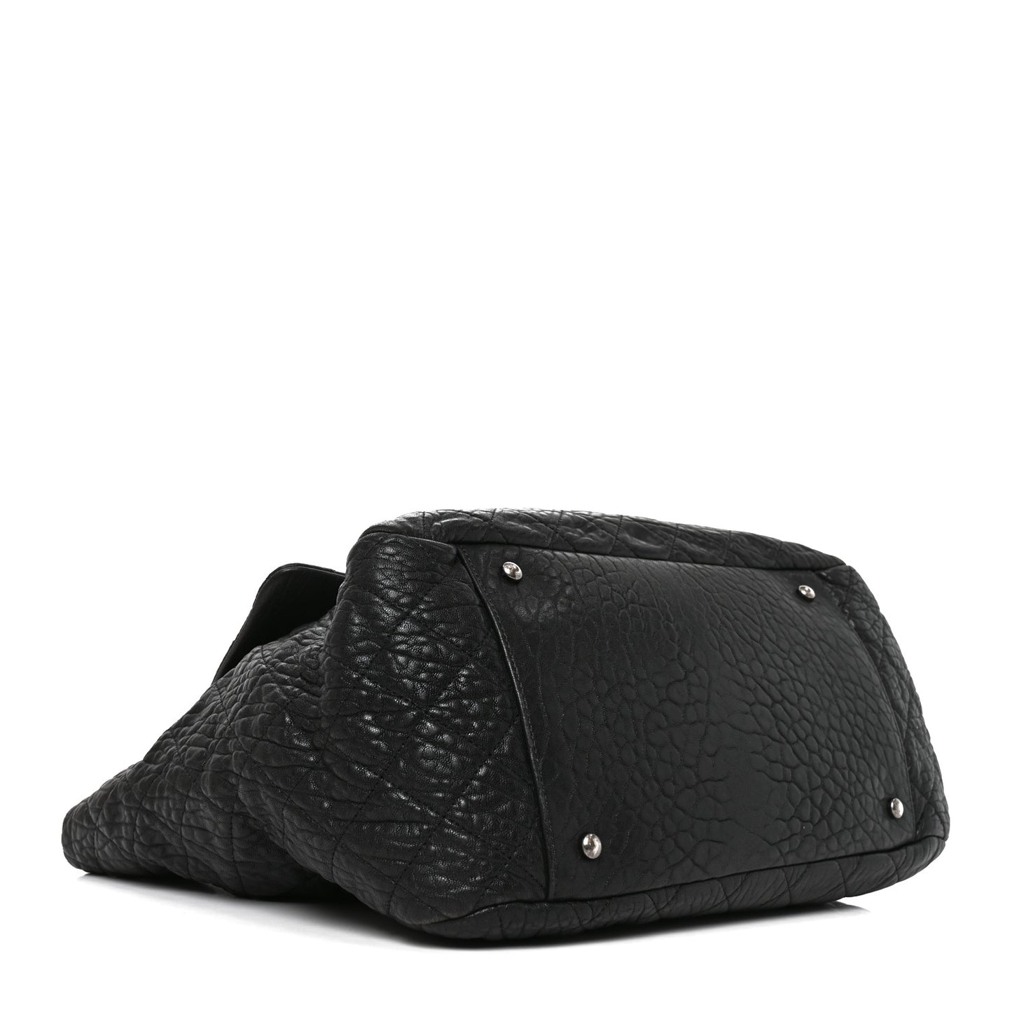 Crumpled Lambskin Quilted Large Tote Black