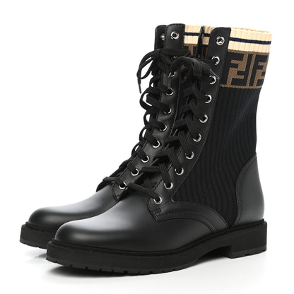 Fendi Calfskin Stretch Fabric Rockoko Biker Boots 38 Tobacco Black Marino 3 of 8