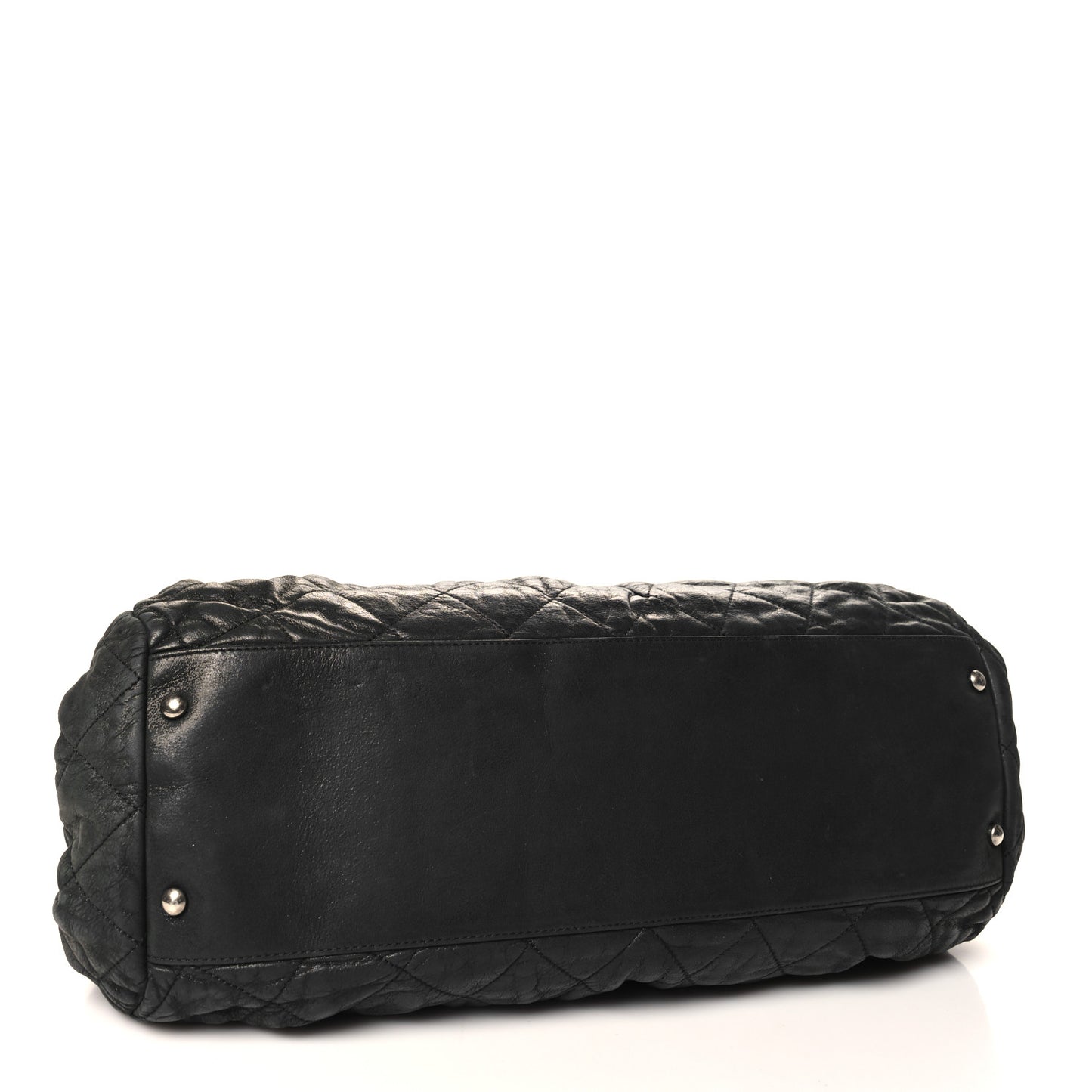 Iridescent Calfskin Chic Quilt Bowling Bag Black