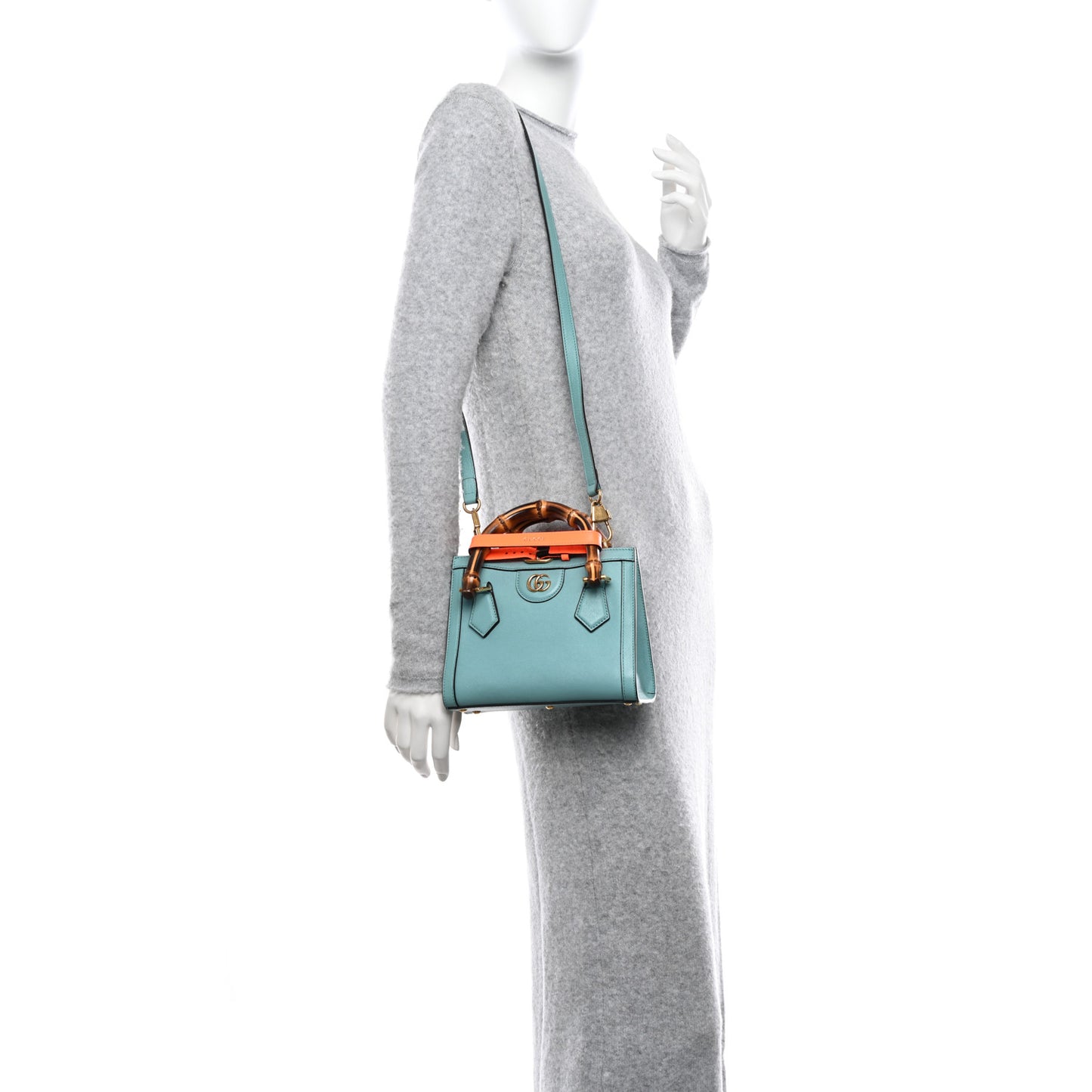 Wonka Grain Calfskin Mini Diana Tote Bag Dusty Azure Orange Fluo