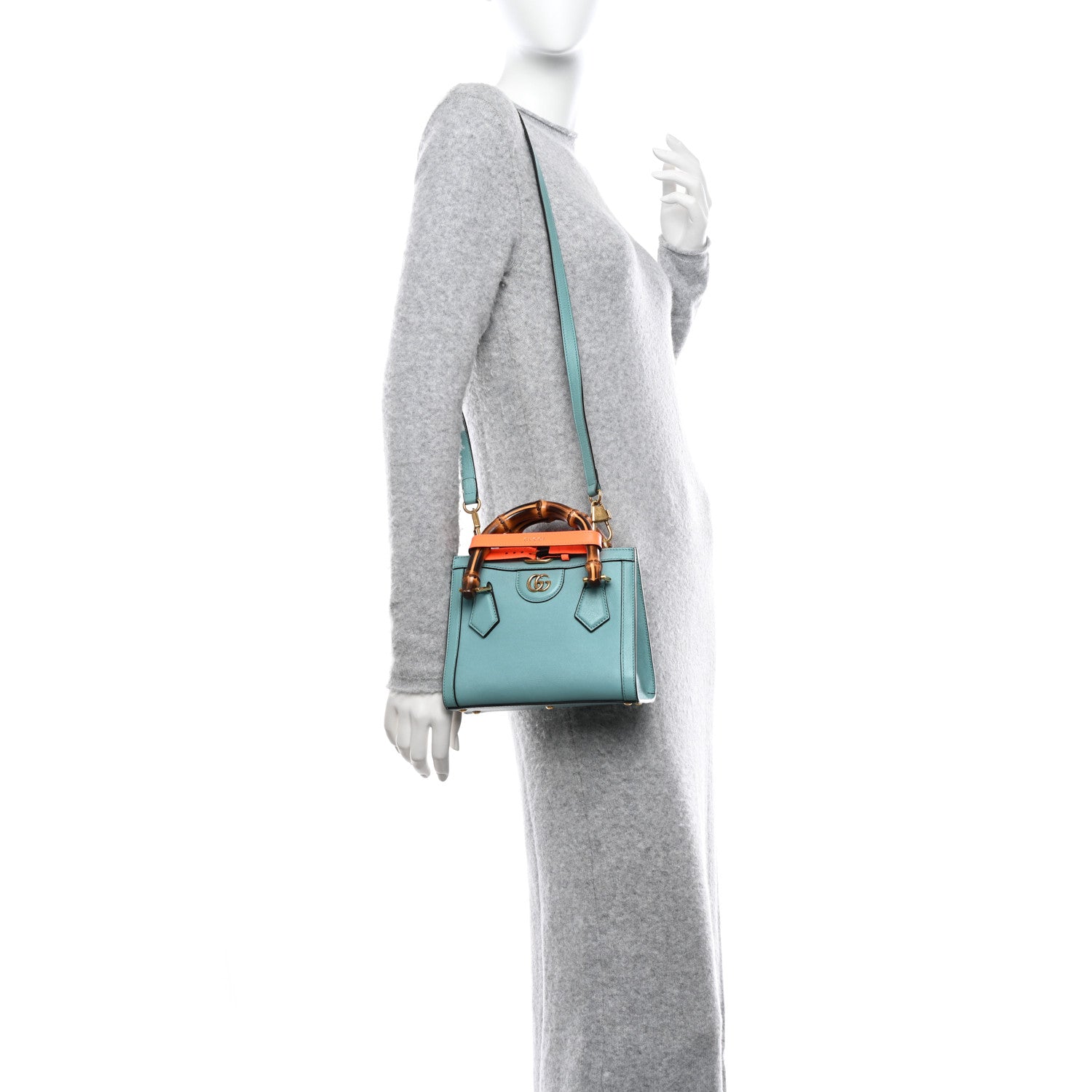 Gucci Wonka Grain Calfskin Mini Diana Tote Bag Dusty Azure Orange Fluo 2 of 10