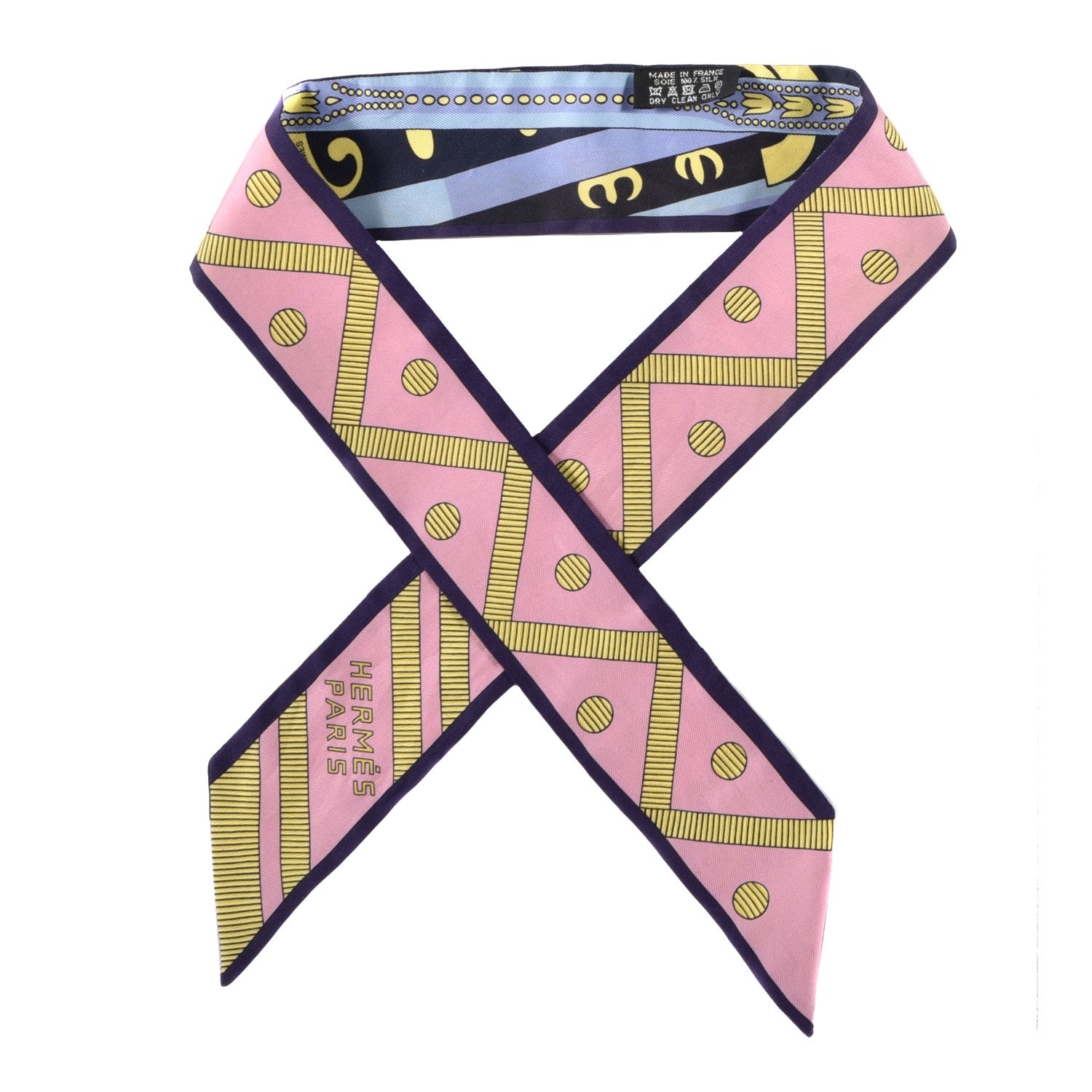 Hermes Silk Balade en Berline Twilly Vieux Rose Marine Jaune 1 of 4
