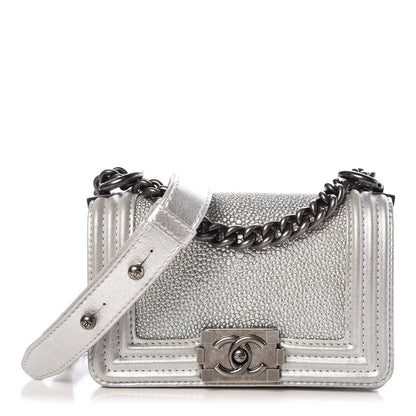 Chanel Metallic Galuchat Stingray Mini Boy Flap Silver 1 of 9