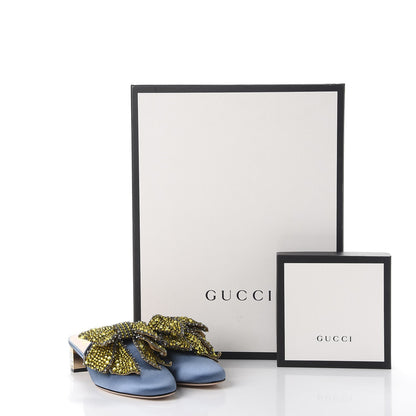 Gucci Silk Satin Crystal Embellished Bow Mules 38 Carta Zucchero 11 of 11