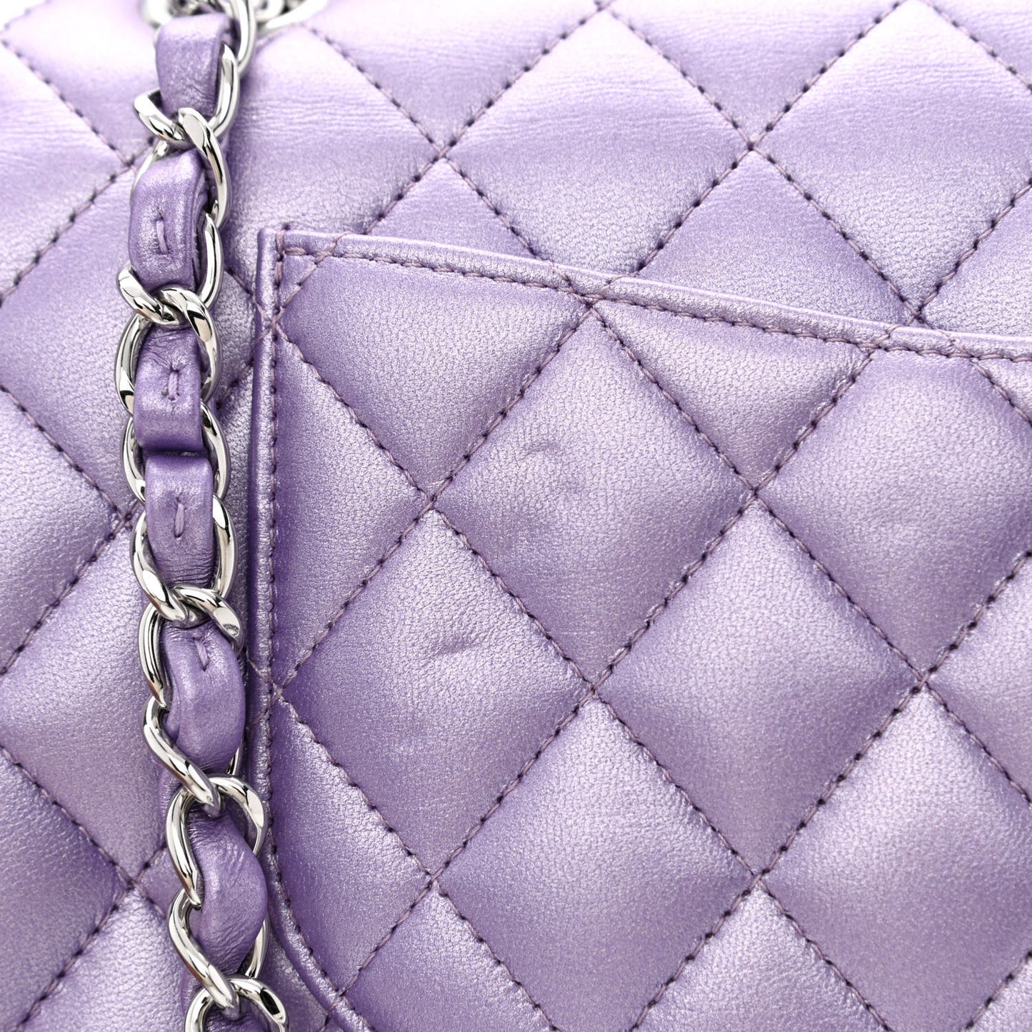 Iridescent Calfskin Quilted Medium Double Flap Purple