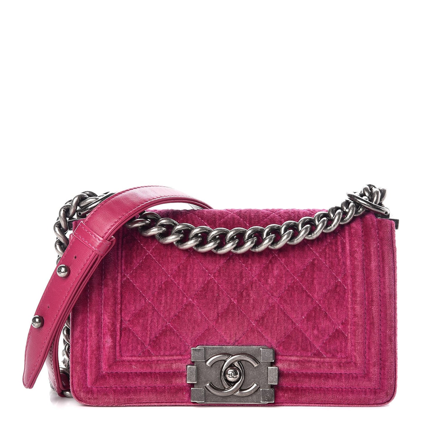 Velvet Quilted Small Boy Flap Fuchsia