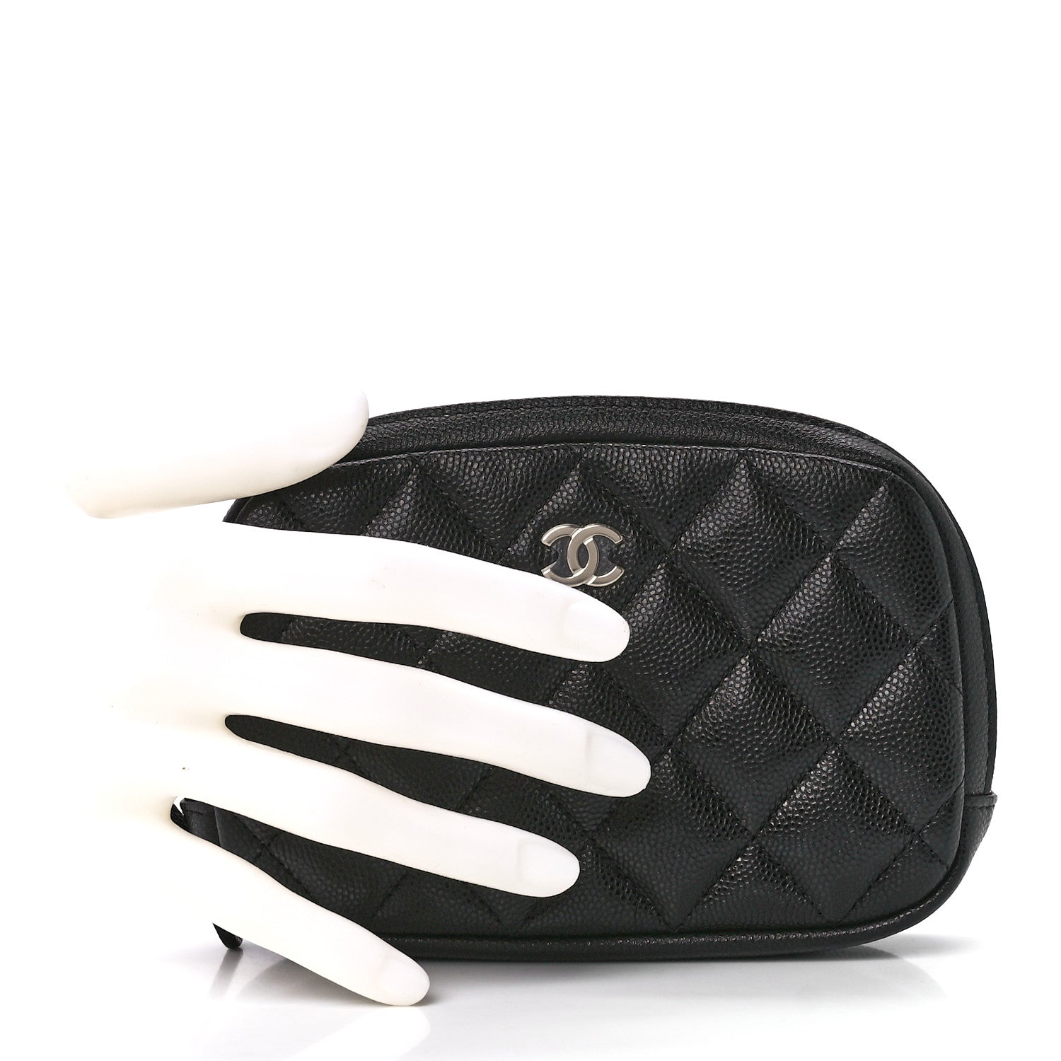 Chanel Caviar Quilted Curvy Pouch Cosmetic Case Black 2 of 12