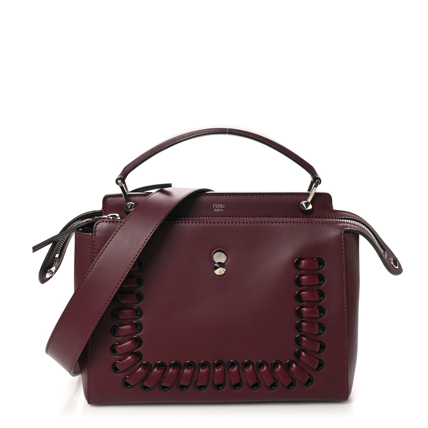 Vitello Baltico Dolce Shiny Nappa Lace Up DotCom Satchel Bordeaux