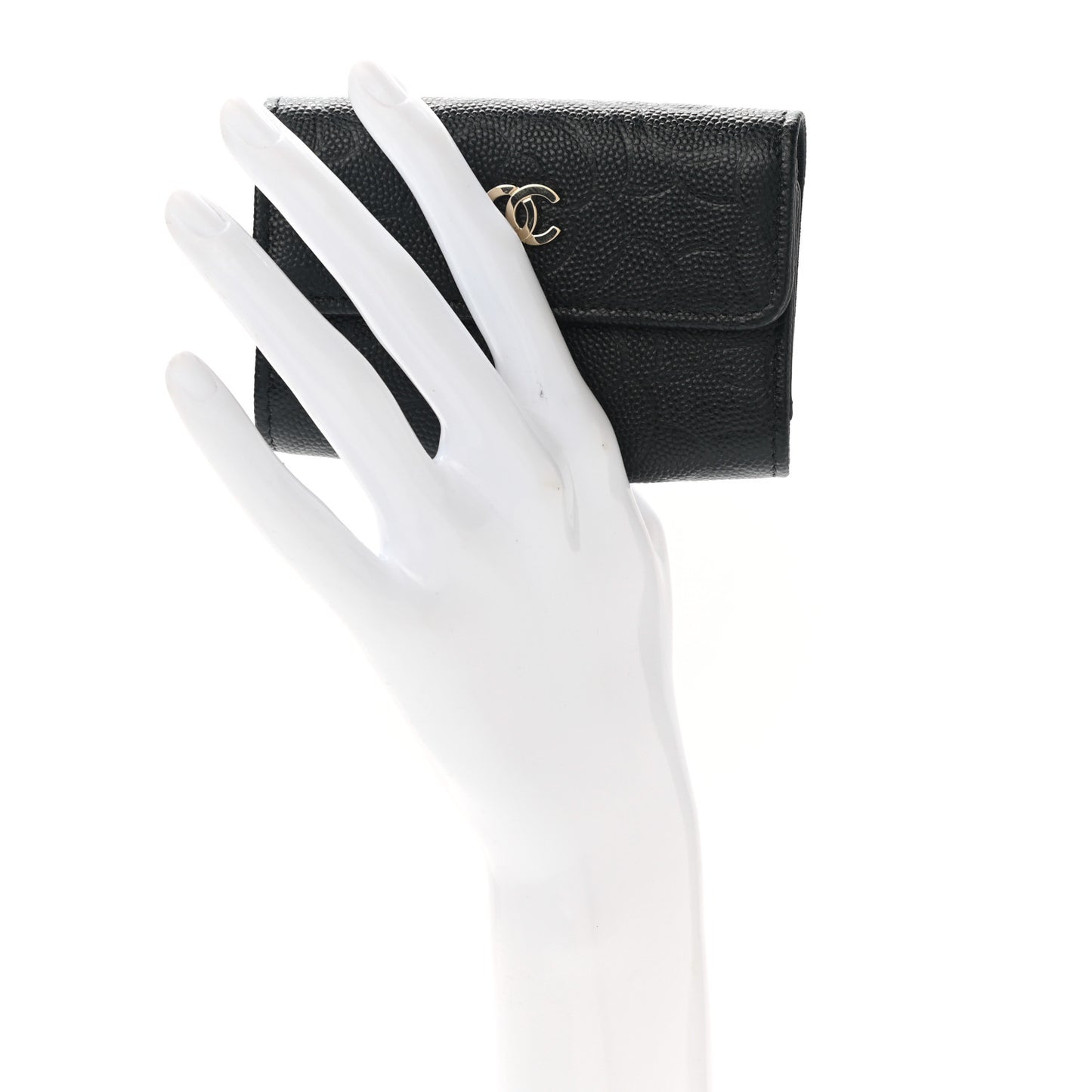 Caviar Embossed Camellia 4 Key Holder Case Black