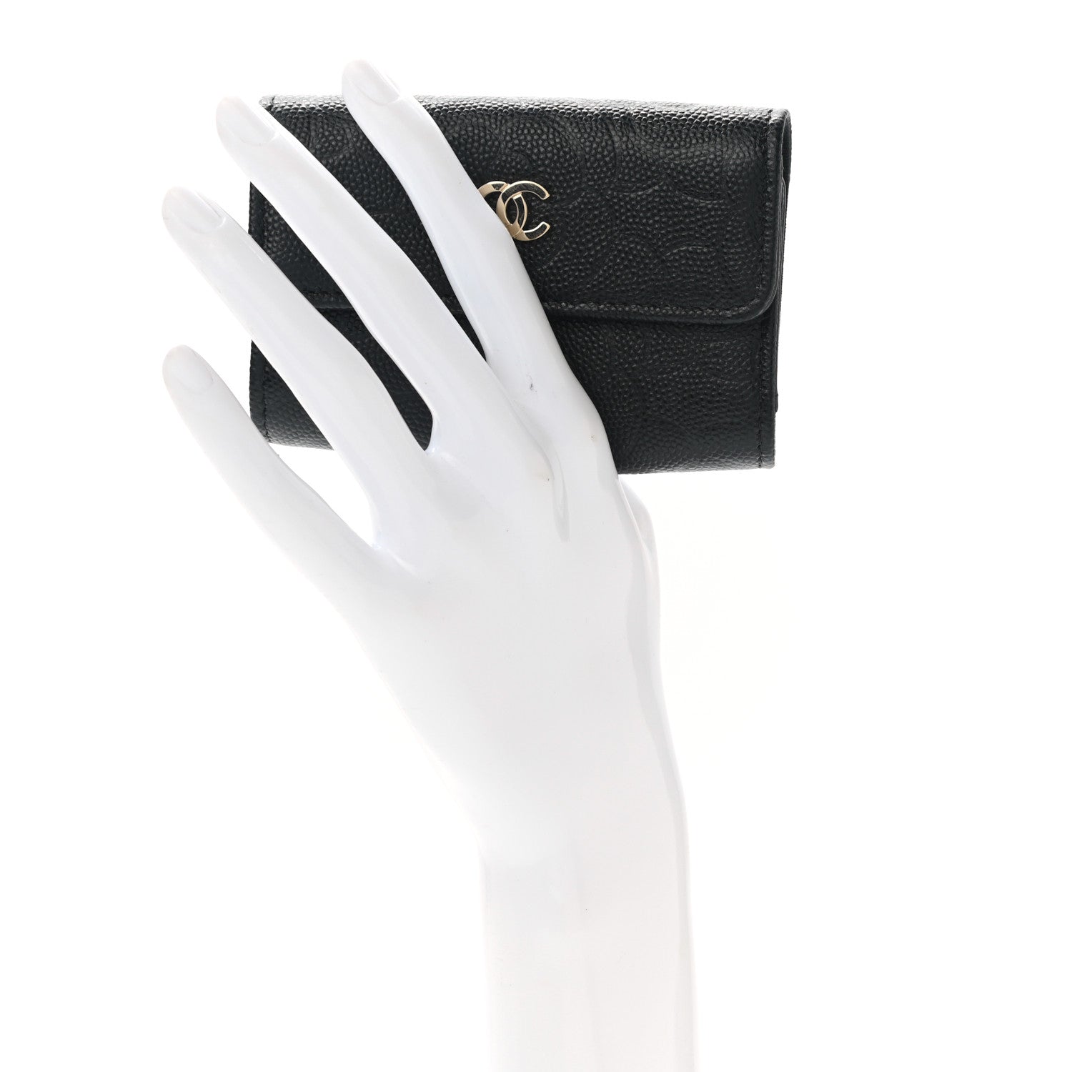 Chanel Caviar Embossed Camellia 4 Key Holder Case Black 2 of 10