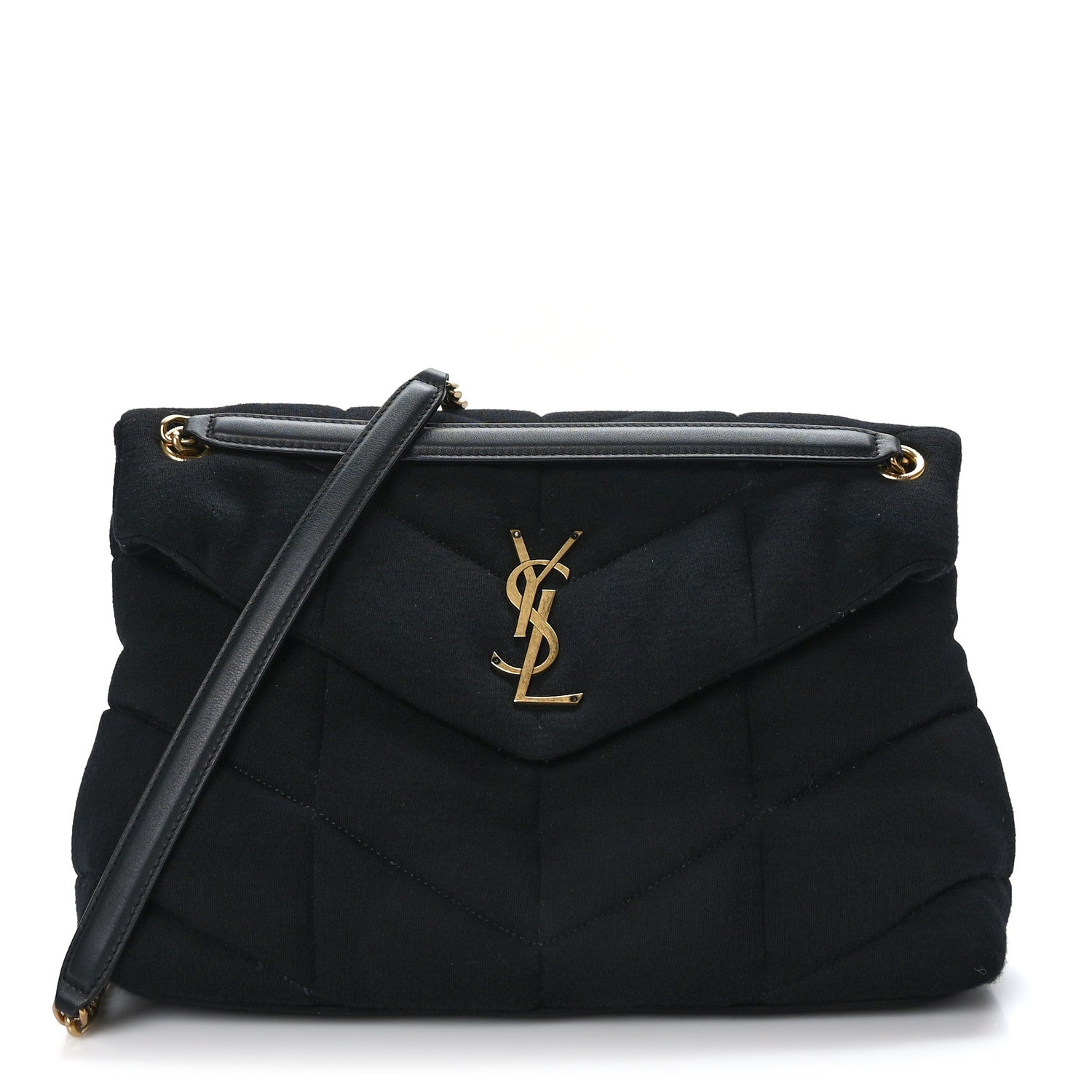 Saint Laurent Wool Jersey Quilted Medium Loulou Puffer Monogram Chain Satchel Black 1 of 9