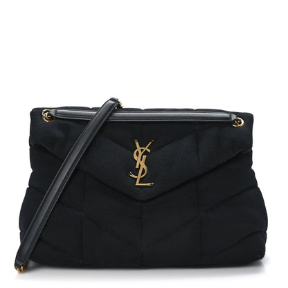 Saint Laurent Wool Jersey Quilted Medium Loulou Puffer Monogram Chain Satchel Black 1 of 9
