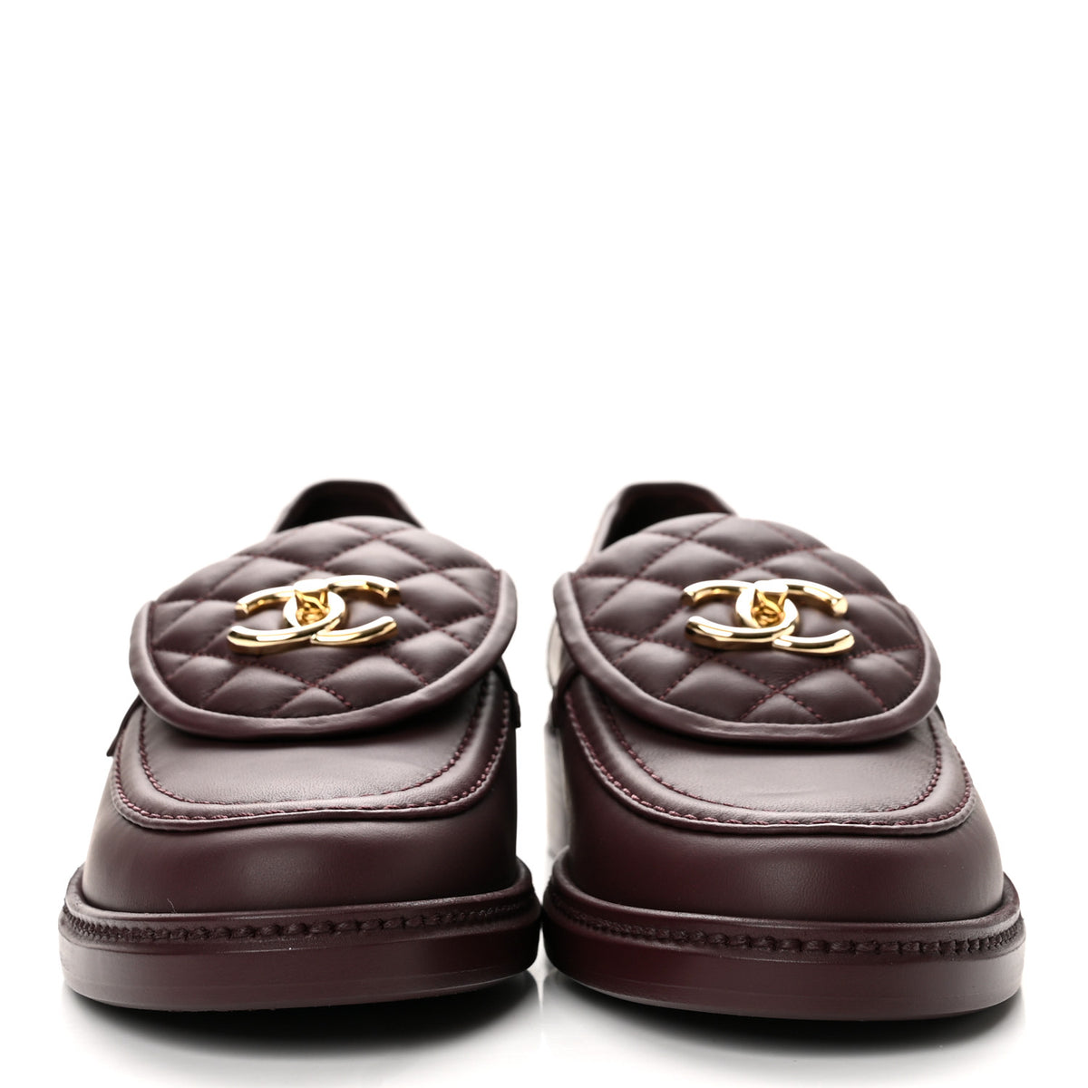Lambskin Quilted CC Turnlock Loafers 40 Burgundy