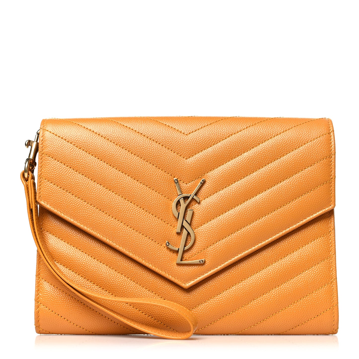 Grain De Poudre Matelasse Chevron Monogram Cassandre Flap Pouch Senape Yellow