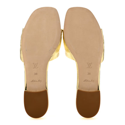 Louis Vuitton Metallic Lambskin Embossed Monogram Revival Flat Mules 38 Gold 6 of 10