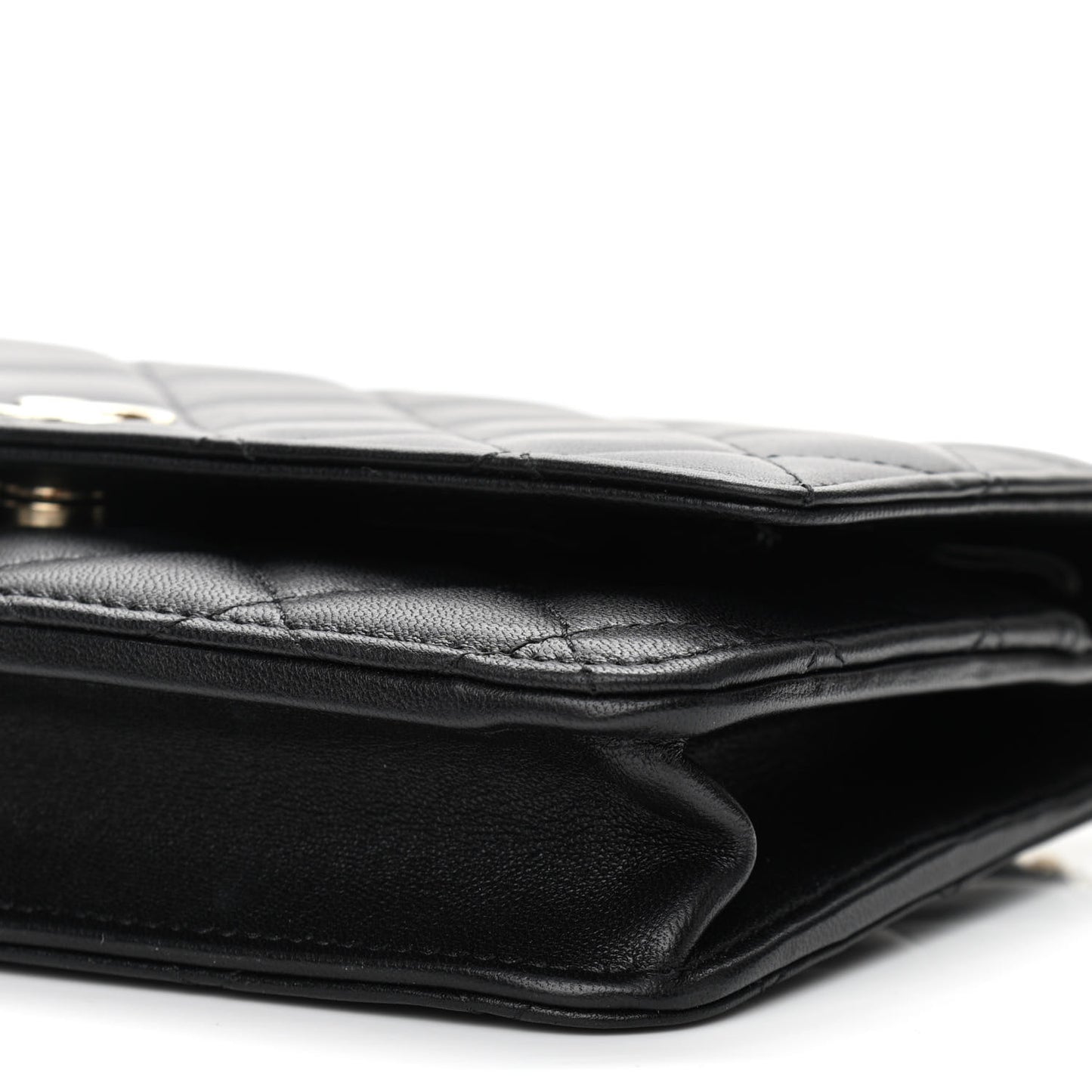 Lambskin Quilted Pearl Wallet On Chain WOC Black