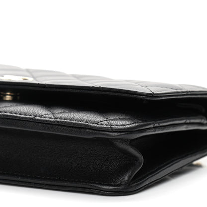 Chanel Lambskin Quilted Pearl Wallet On Chain WOC Black 11 of 12