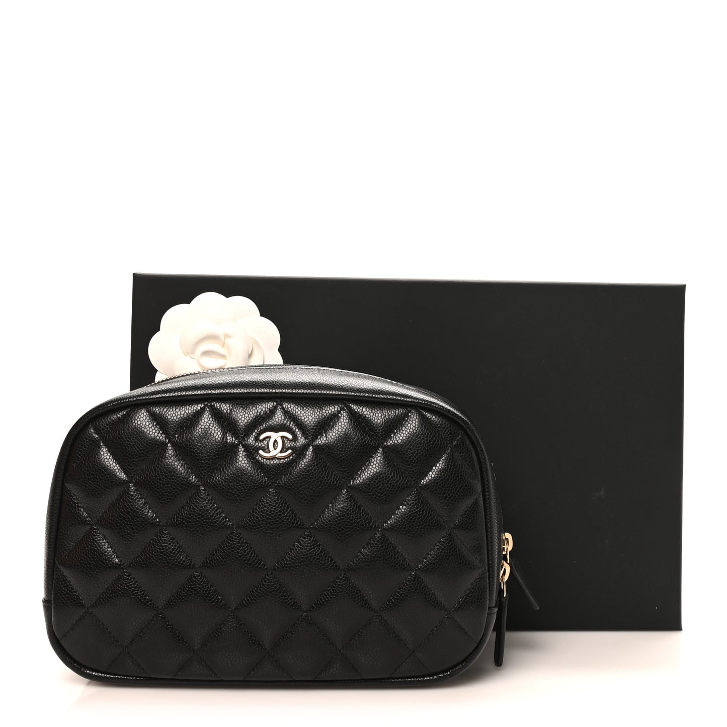 Caviar Quilted Medium Curvy Pouch Cosmetic Case Black