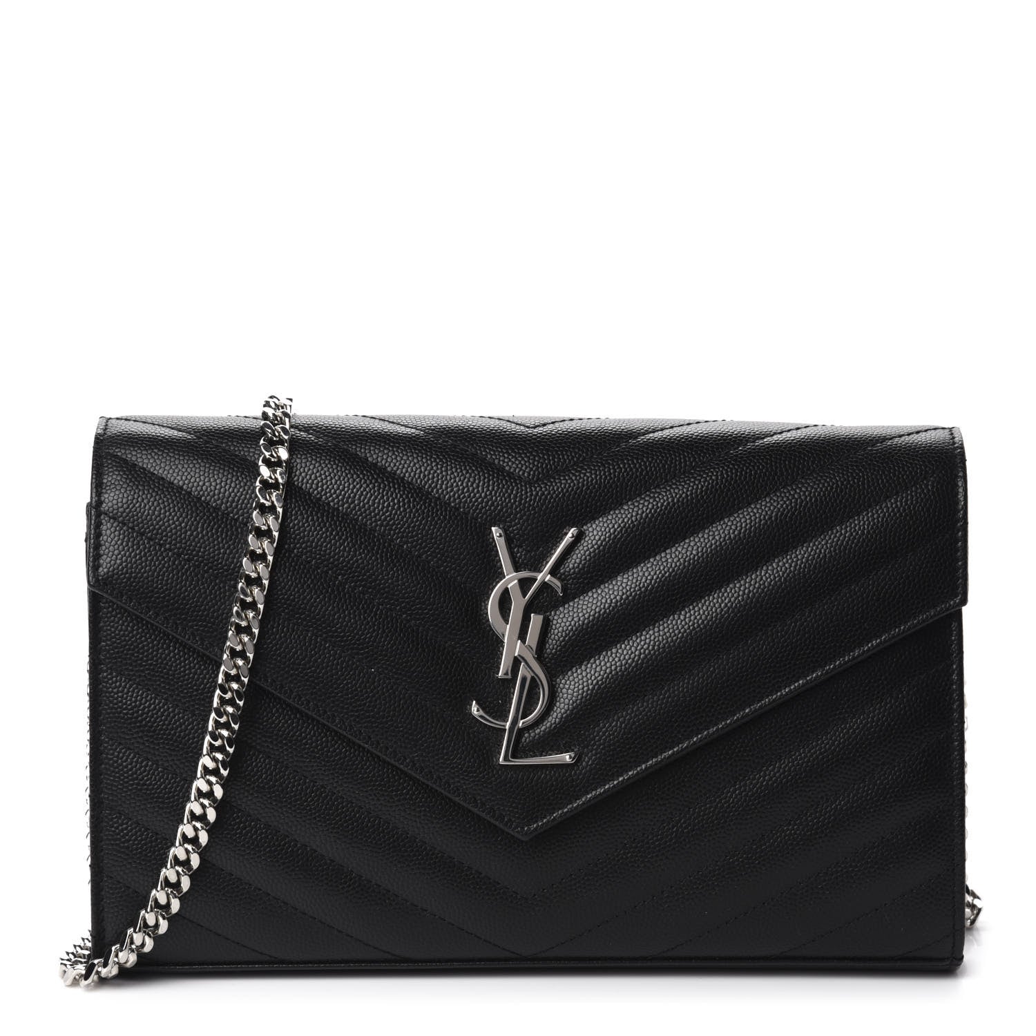 Saint Laurent Grain De Poudre Matelasse Chevron Monogram Chain Wallet Black 1 of 13