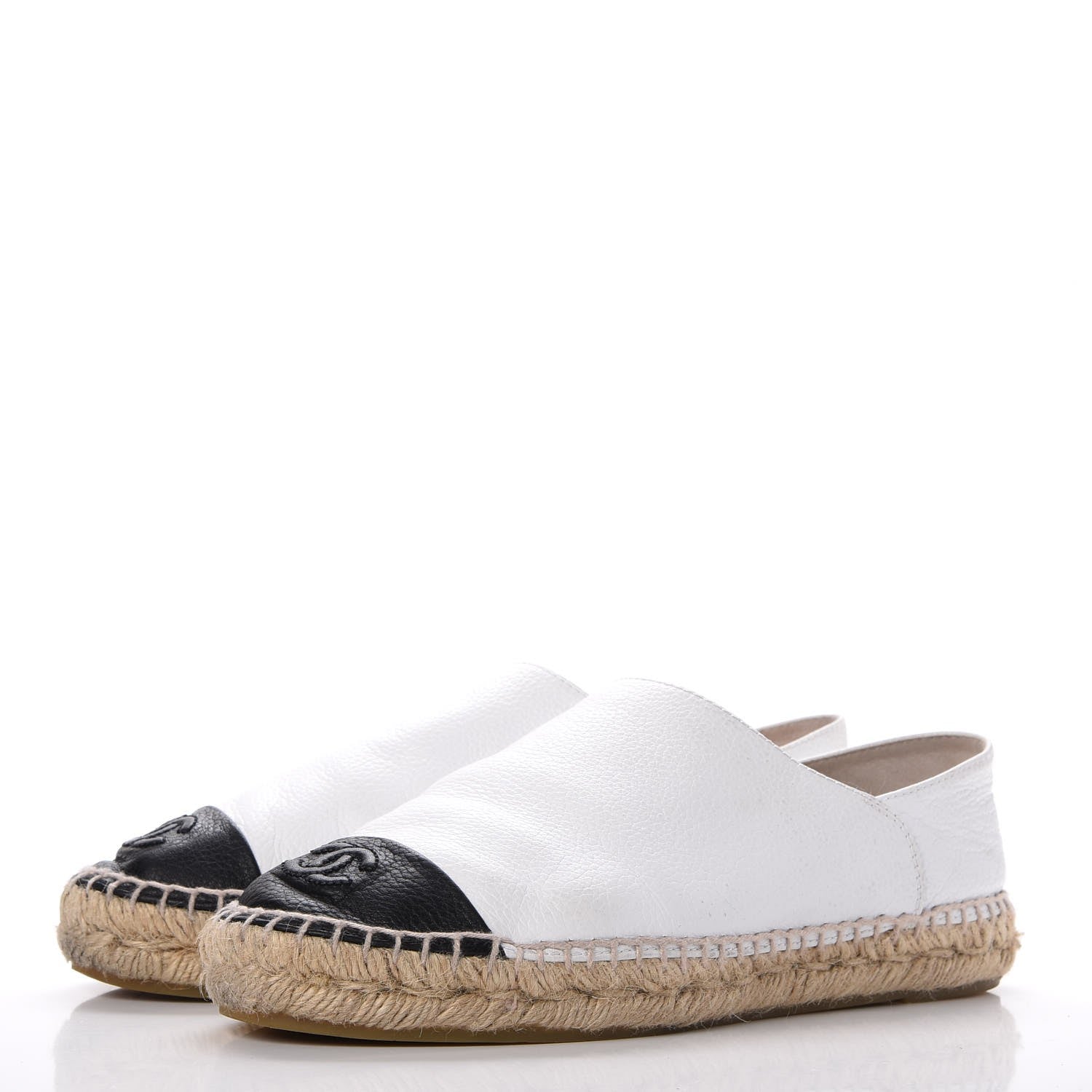 Chanel Grained Calfskin CC Espadrilles 38 White Black 3 of 7
