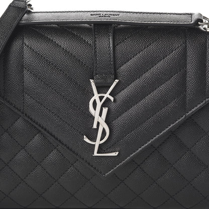 Saint Laurent Grain De Poudre Textured Mixed Matelasse Triquilt Medium Monogram Satchel Black 9 of 10