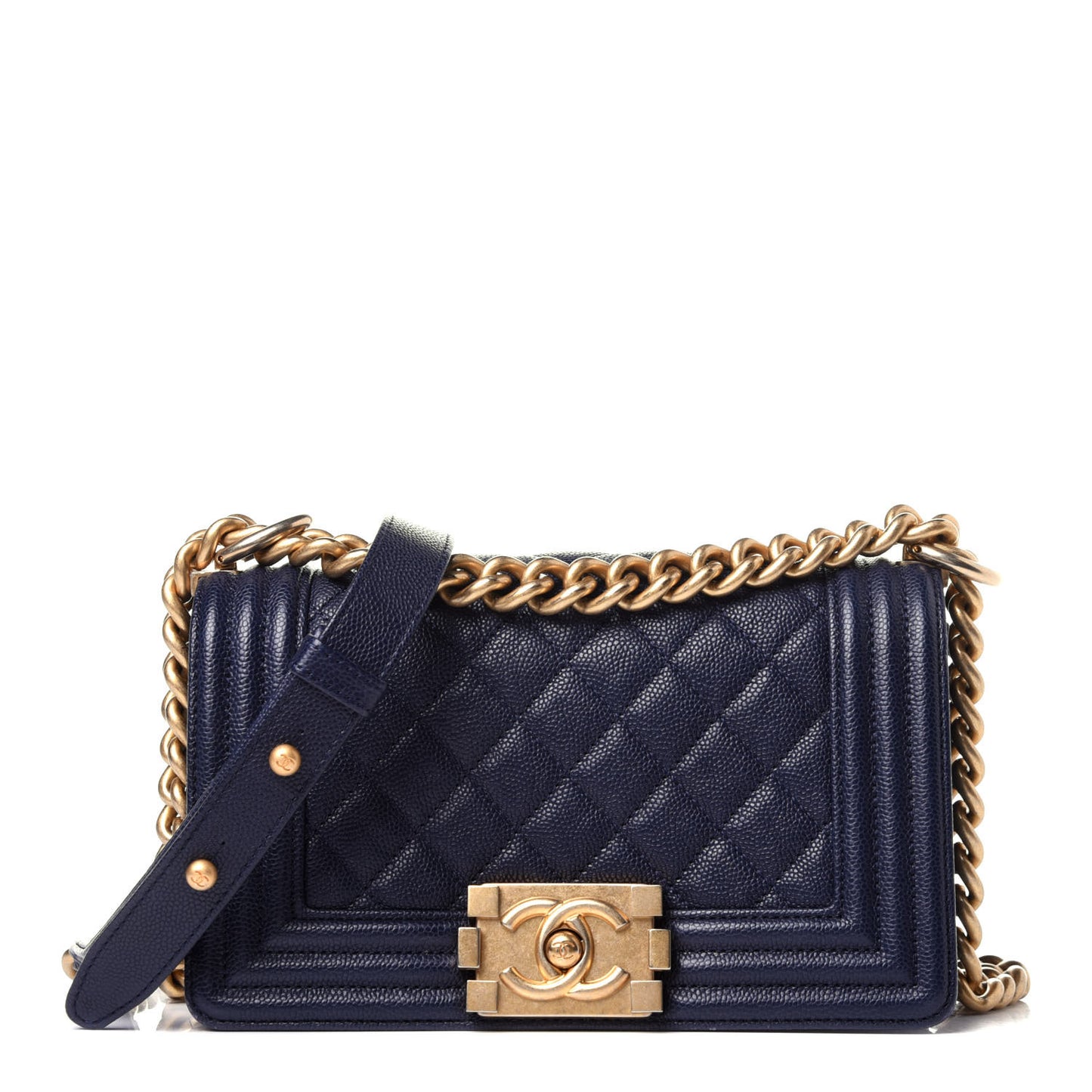 Caviar Quilted Small Boy Flap Navy