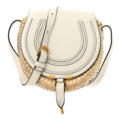 Chloe Raffia Small Grain Calfskin Small Marcie Basket Crossbody White 1 of 10