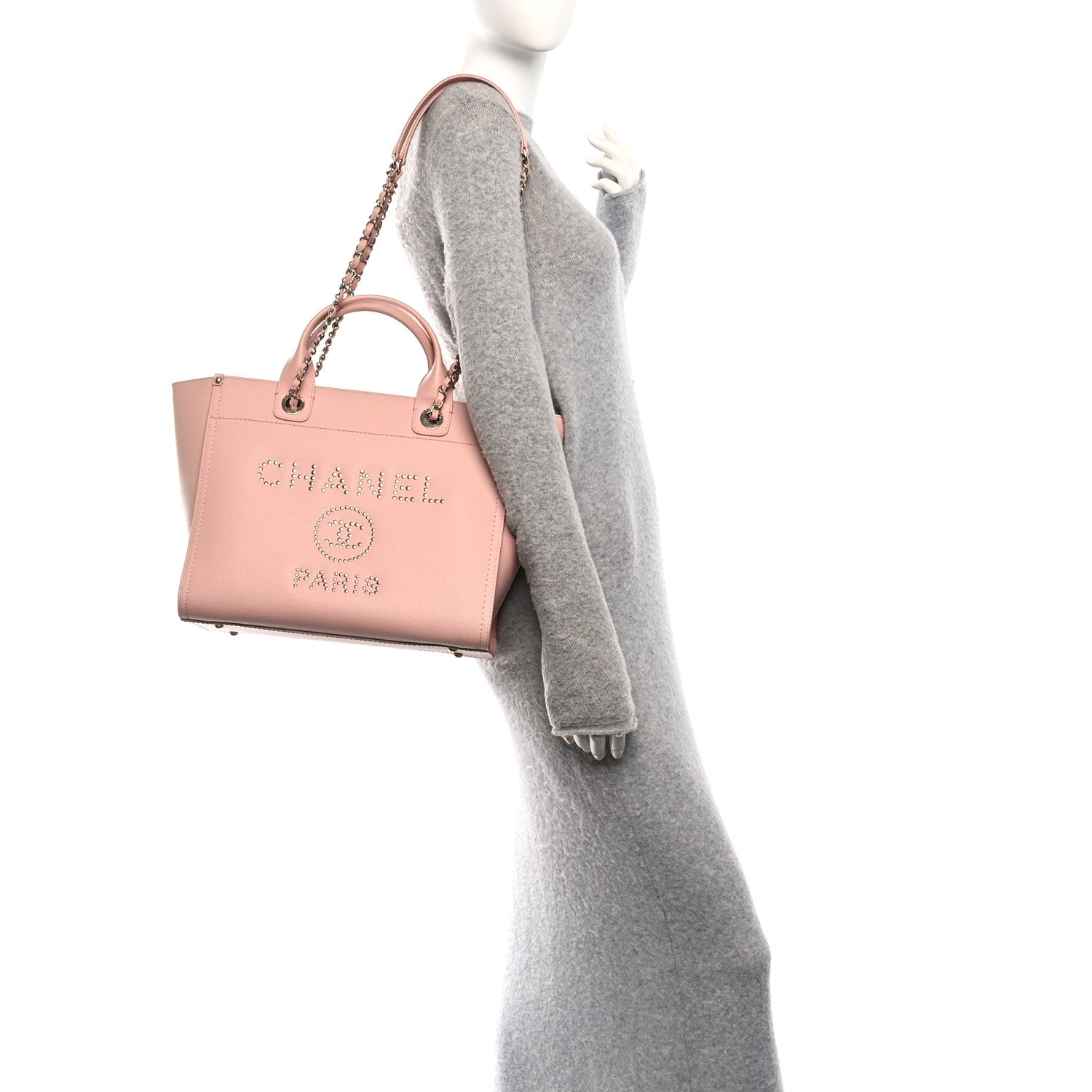 Chanel Caviar Small Studded Deauville Tote Light Pink 2 of 11