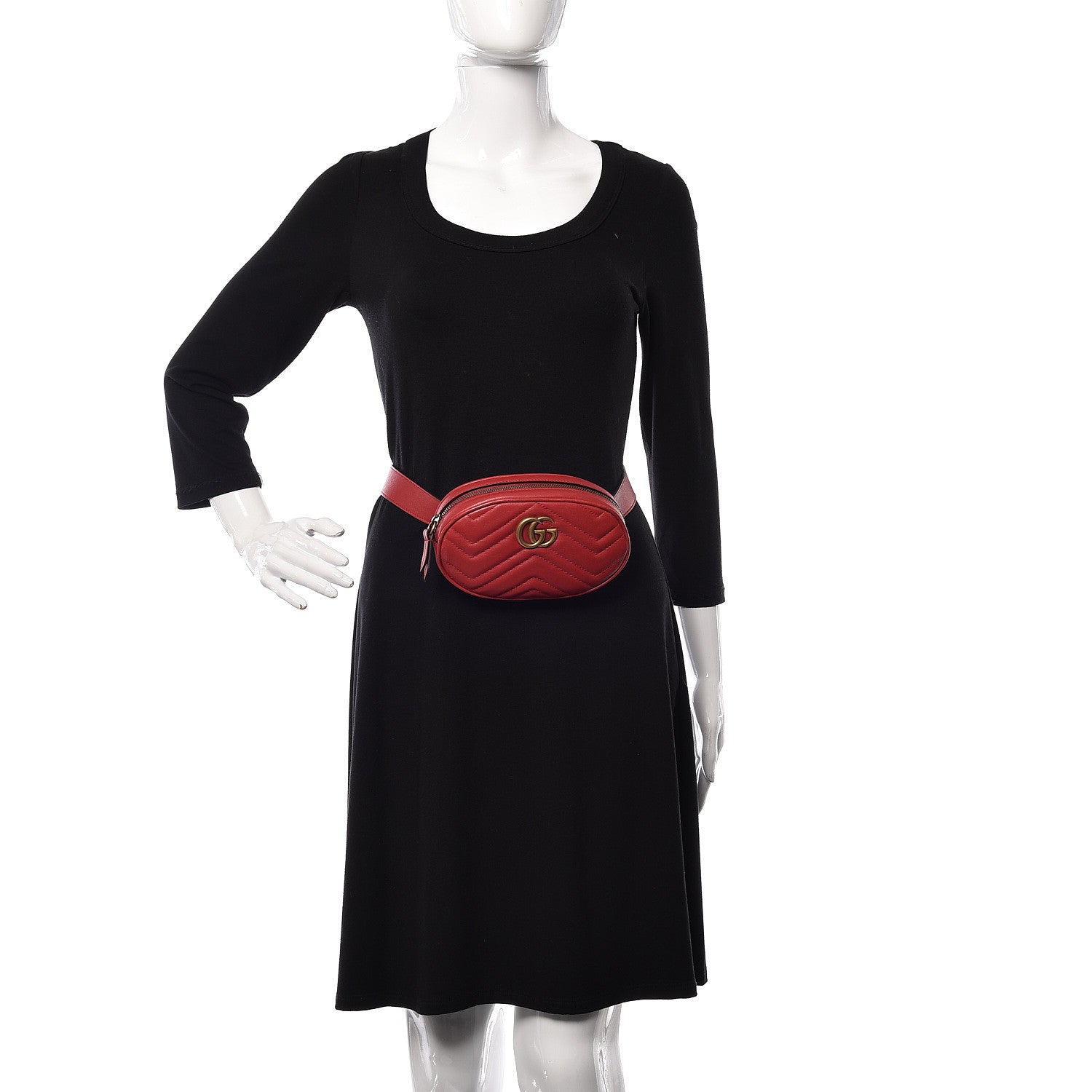 Gucci Calfskin Matelasse GG Marmont Belt Bag 85 34 Hibiscus Red 2 of 9
