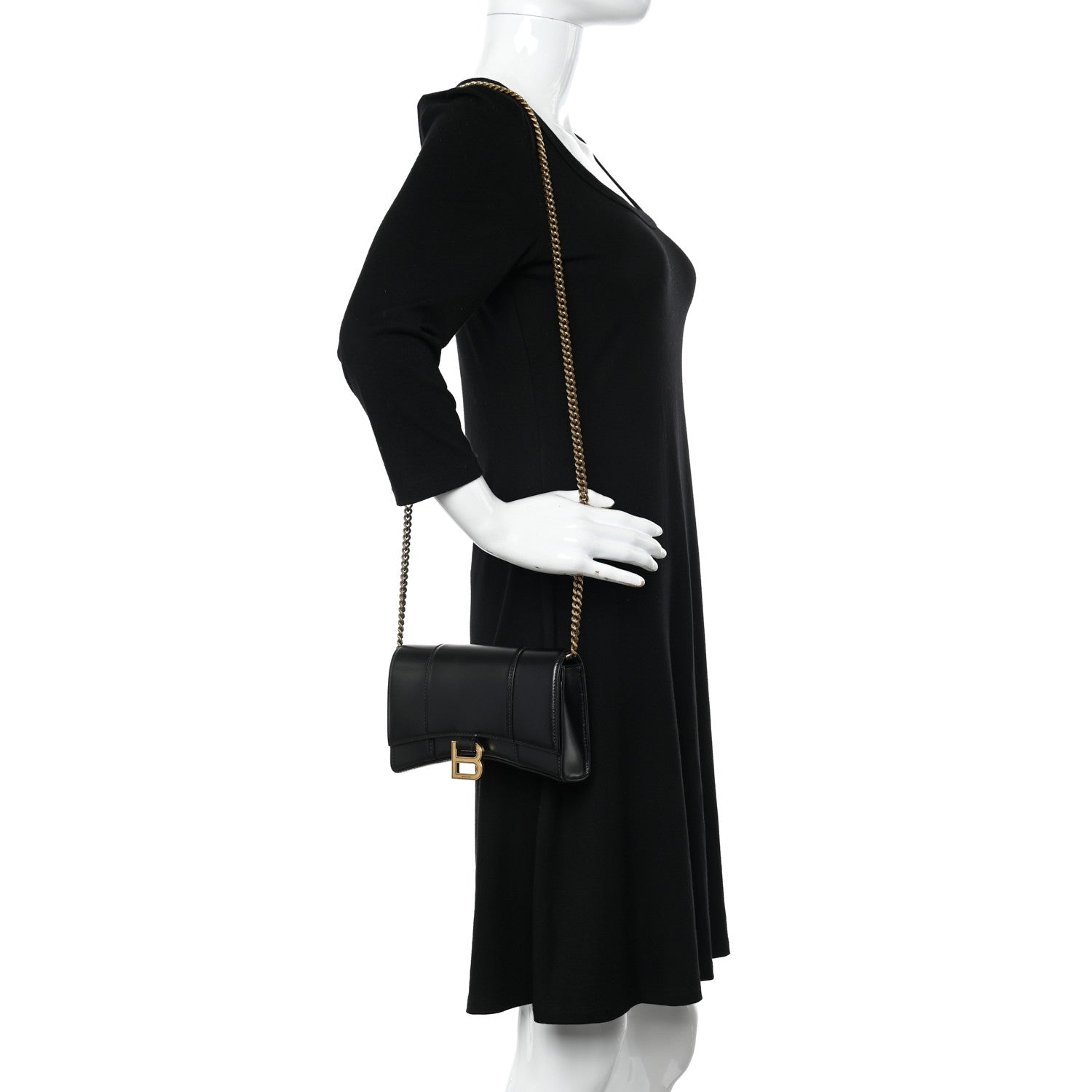 Balenciaga Shiny Box Calfskin Hourglass Chain Bag Black 2 of 10