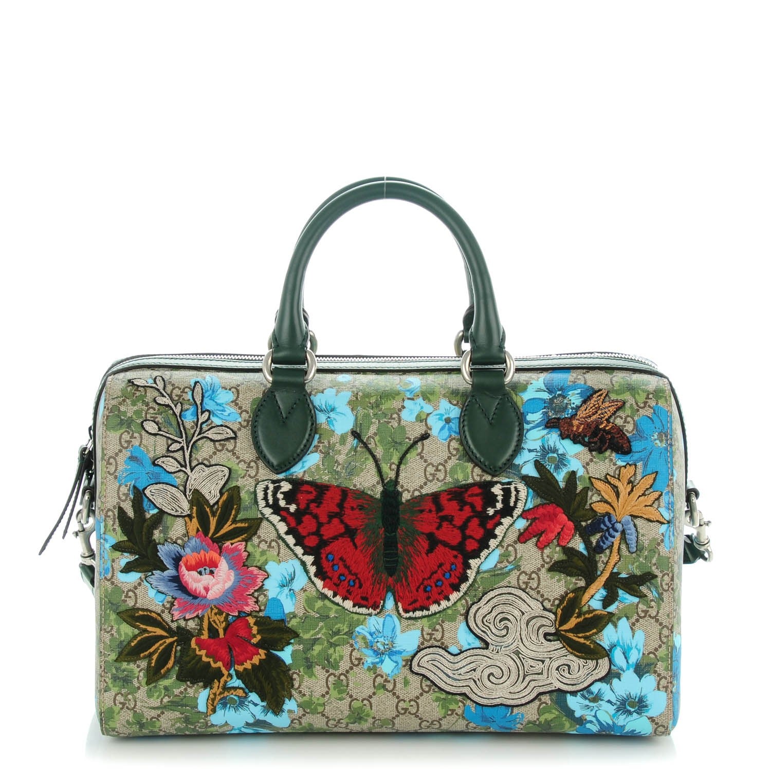 Gucci GG Supreme Monogram Bloom Butterfly Embroidered Medium Boston Green 1 of 7