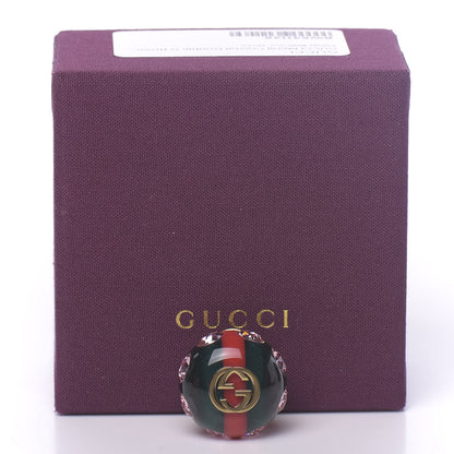 Gucci Crystal Resin Sylvie Vintage Web Brooch Green Red 3 of 5