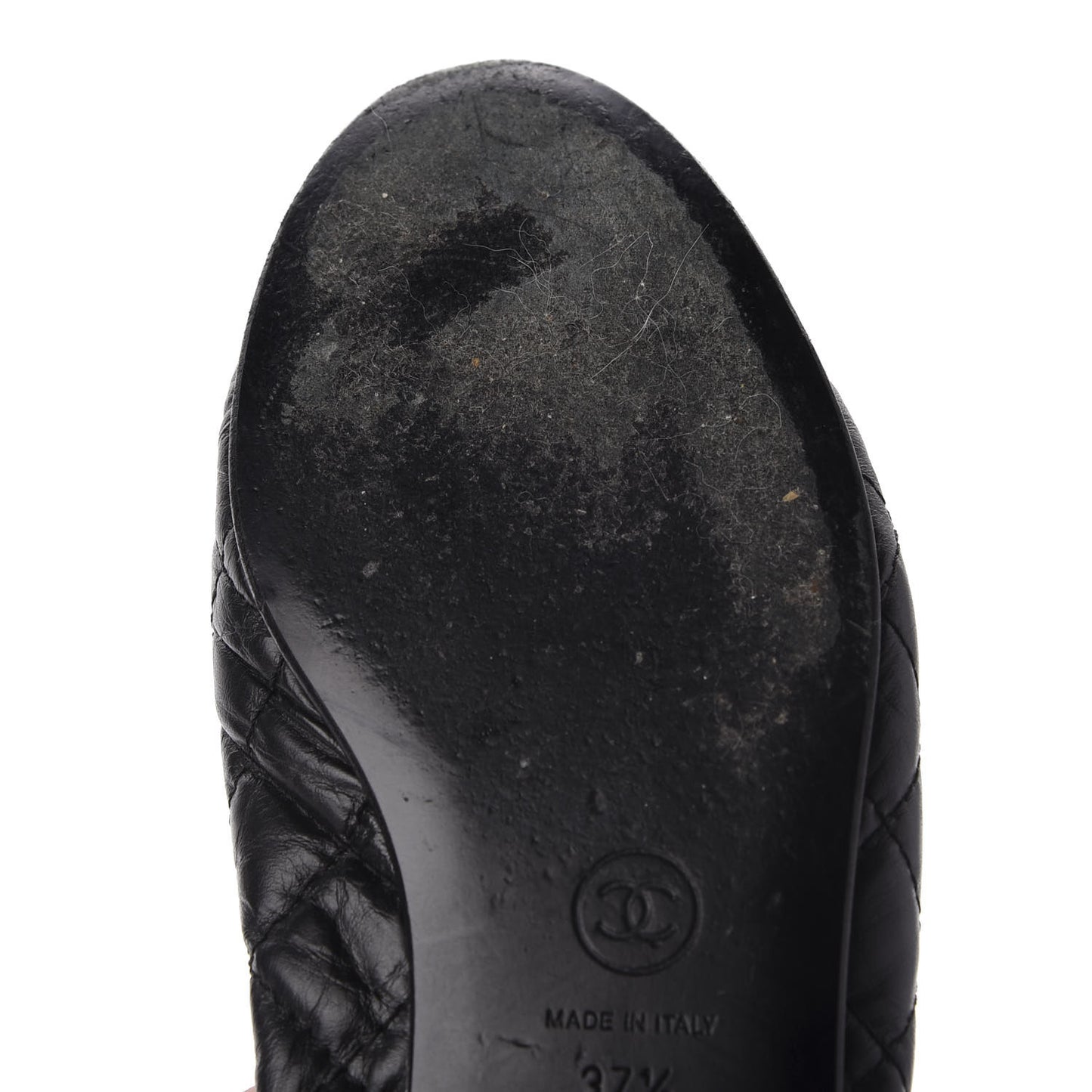 Aged Calfskin Quilted CC Cap Toe Ballerina Flats 37.5 Black