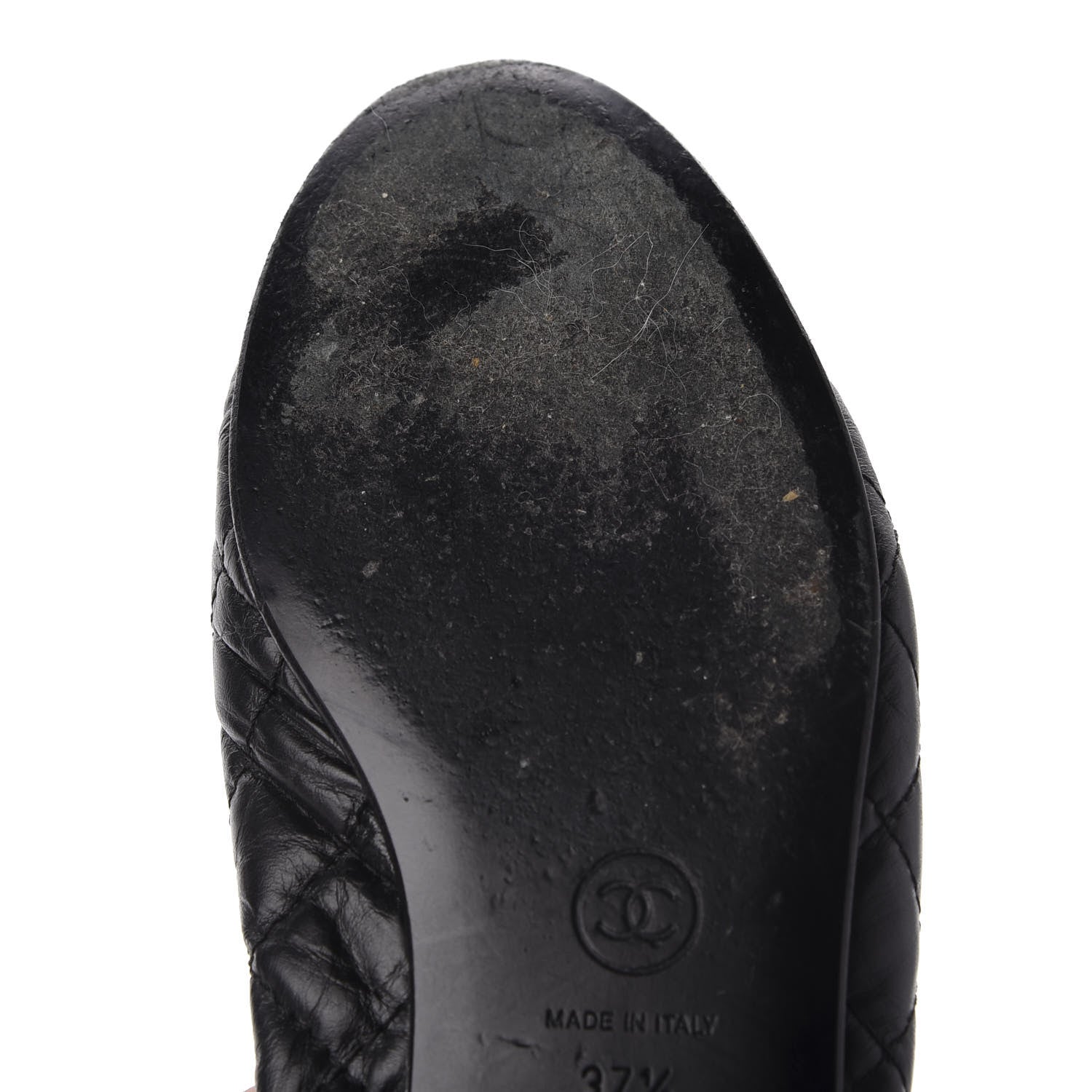 Chanel Aged Calfskin Quilted CC Cap Toe Ballerina Flats 37.5 Black 11 of 14