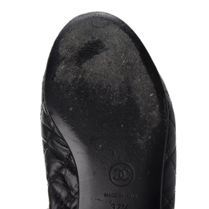 Chanel Aged Calfskin Quilted CC Cap Toe Ballerina Flats 37.5 Black 11 of 14