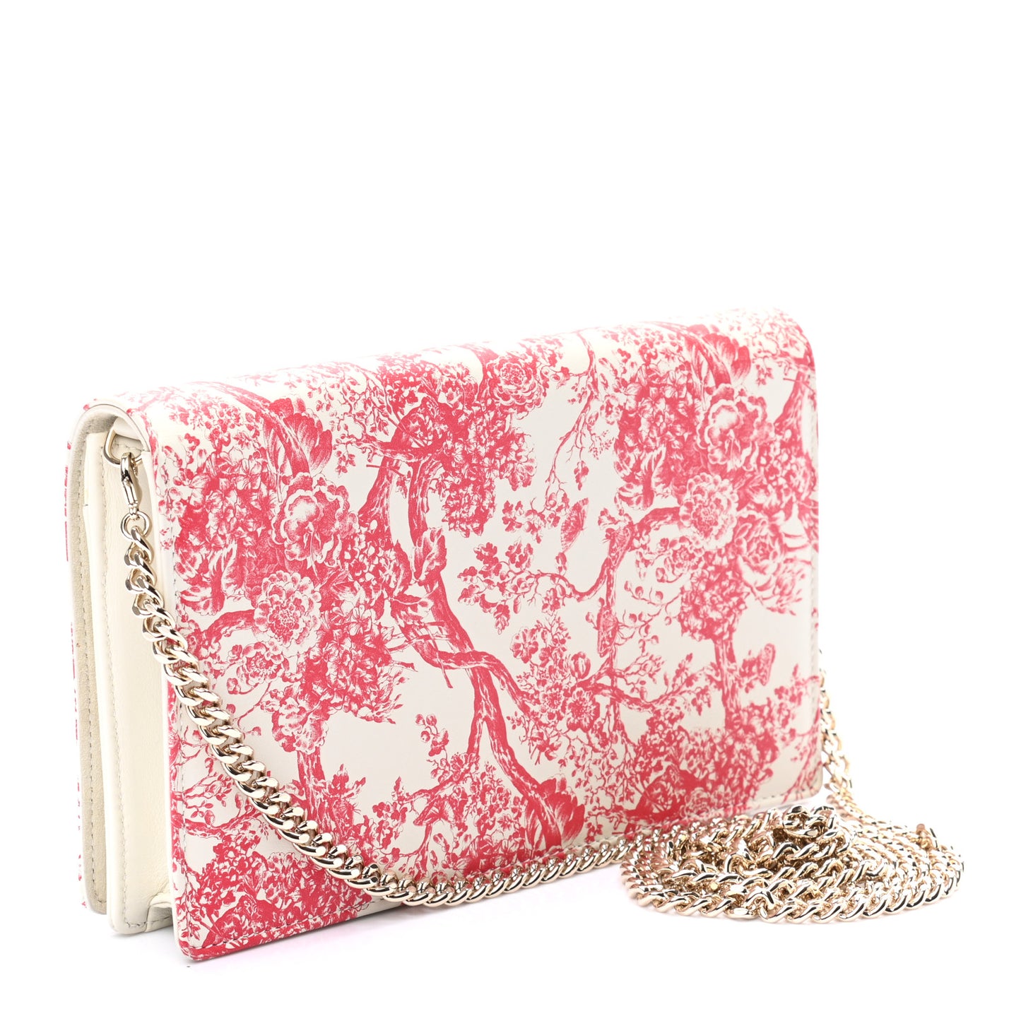 Patent Toile de Jouy Diorama Wallet On Chain Pouch Red