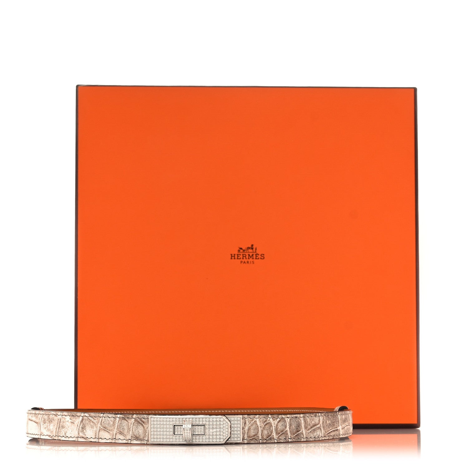Hermes 18K White Gold Diamond Niloticus Crocodile Himalaya Kelly Belt 5 of 5