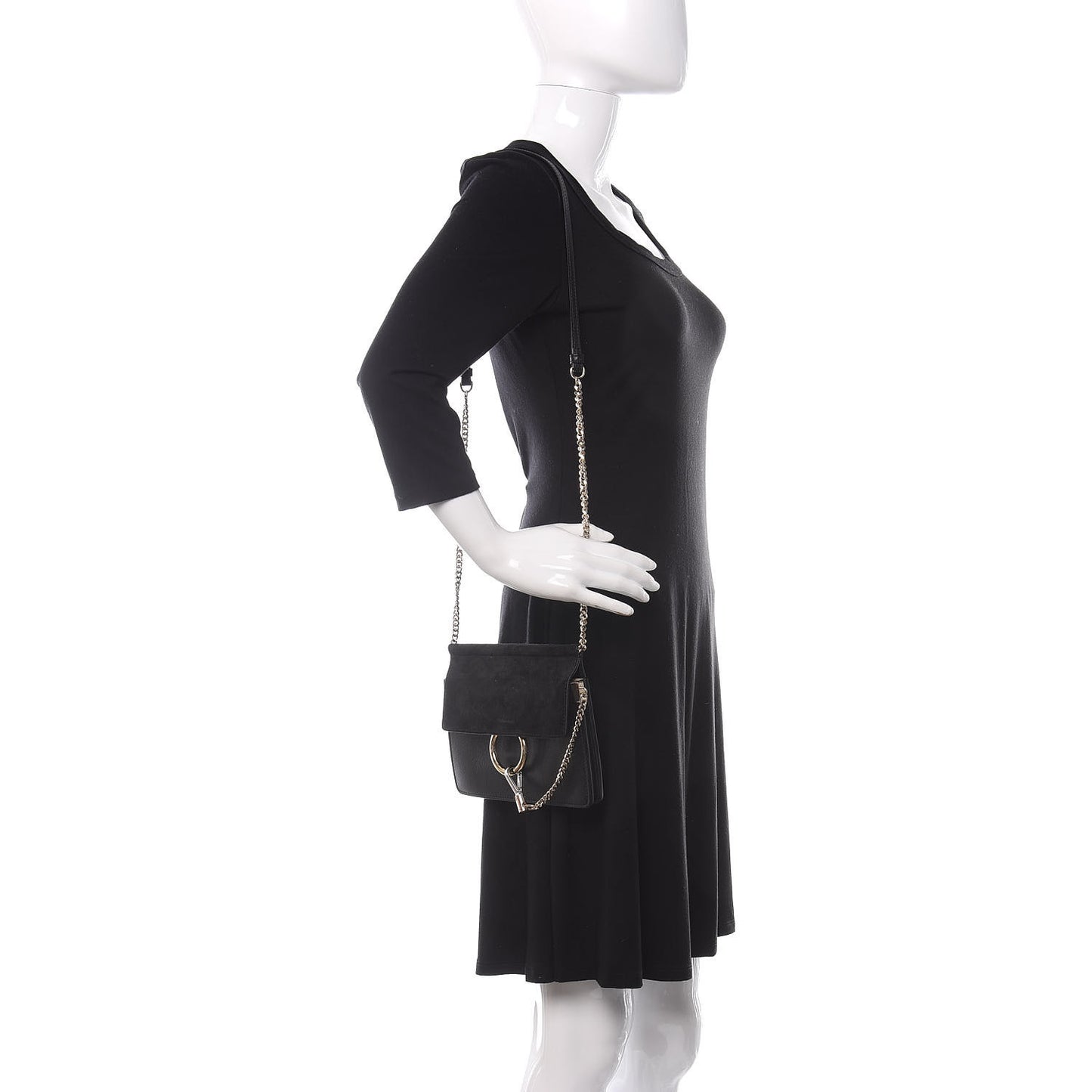 Calfskin Suede Mini Chain Faye Shoulder Bag Black