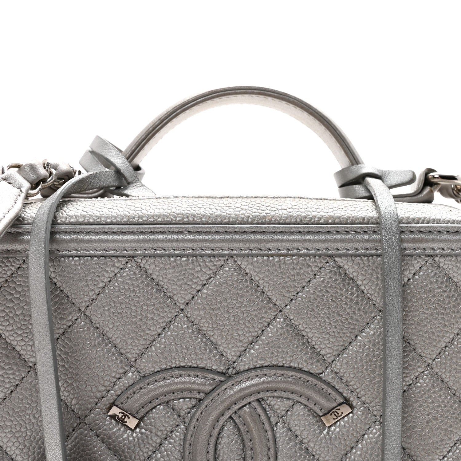 Chanel Metallic Caviar Quilted Medium CC Filigree Vanity Case Silver 8 of 10