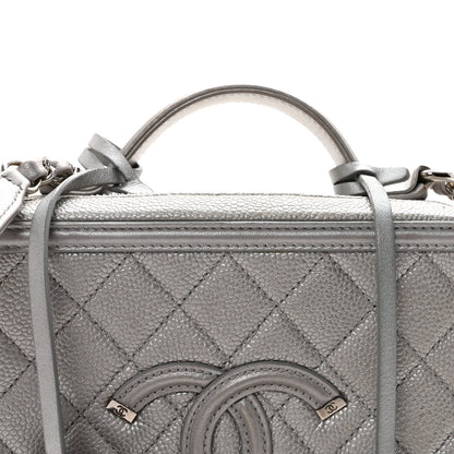 Chanel Metallic Caviar Quilted Medium CC Filigree Vanity Case Silver 8 of 10