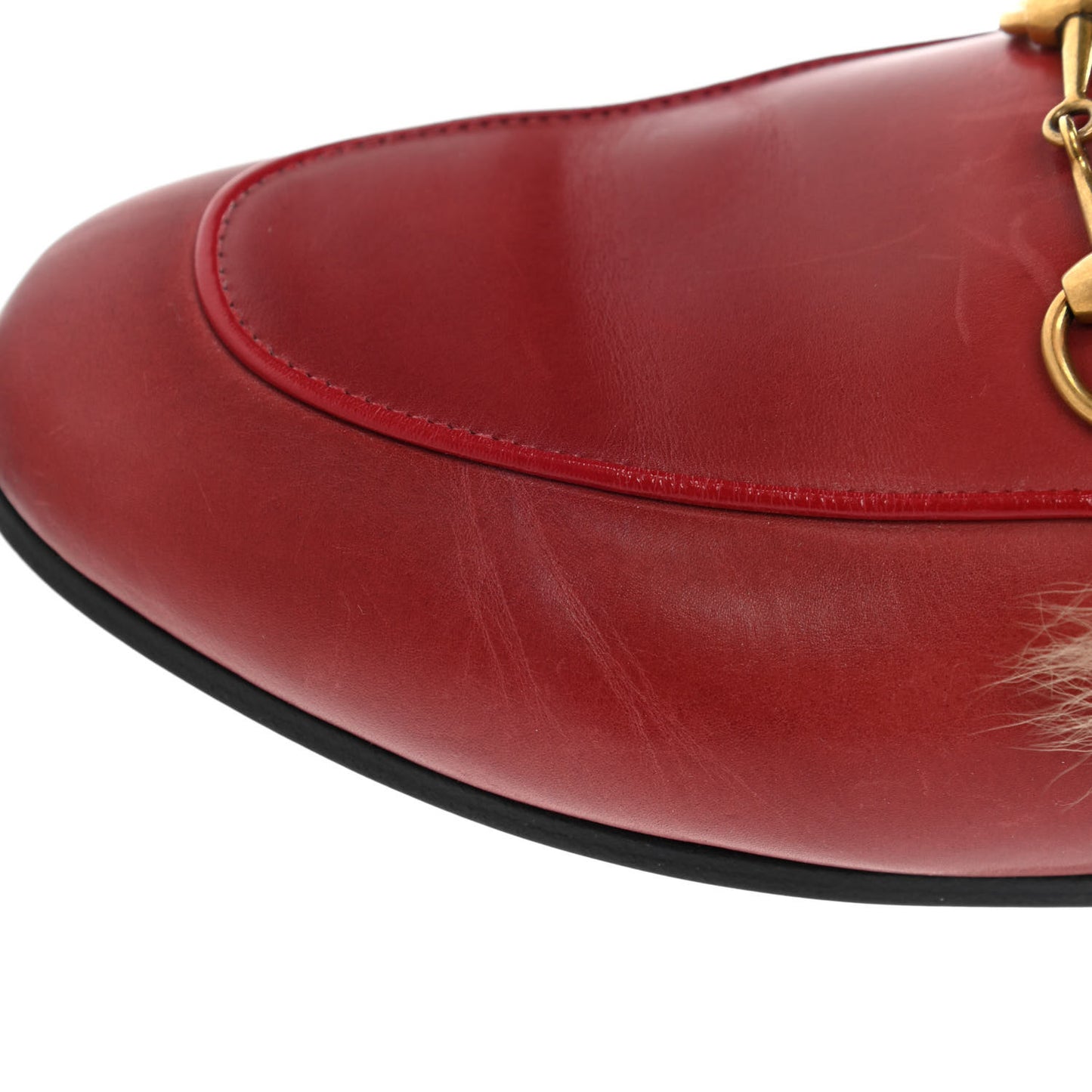 Betis Glamour Calfskin Fur Womens Princetown Slippers 35.5 Hibiscus Red Naturale