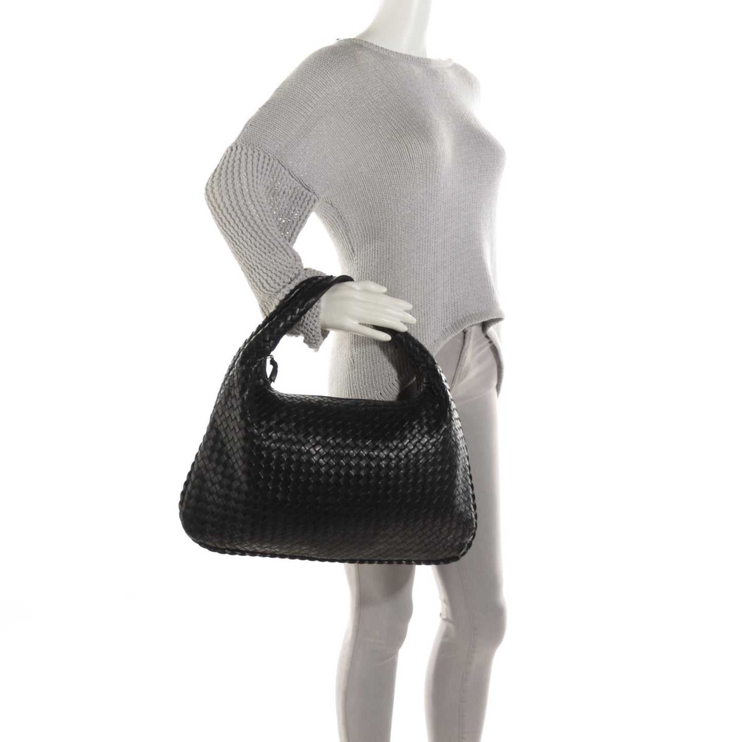 Nappa Intrecciato Large Veneta Hobo Nero Black