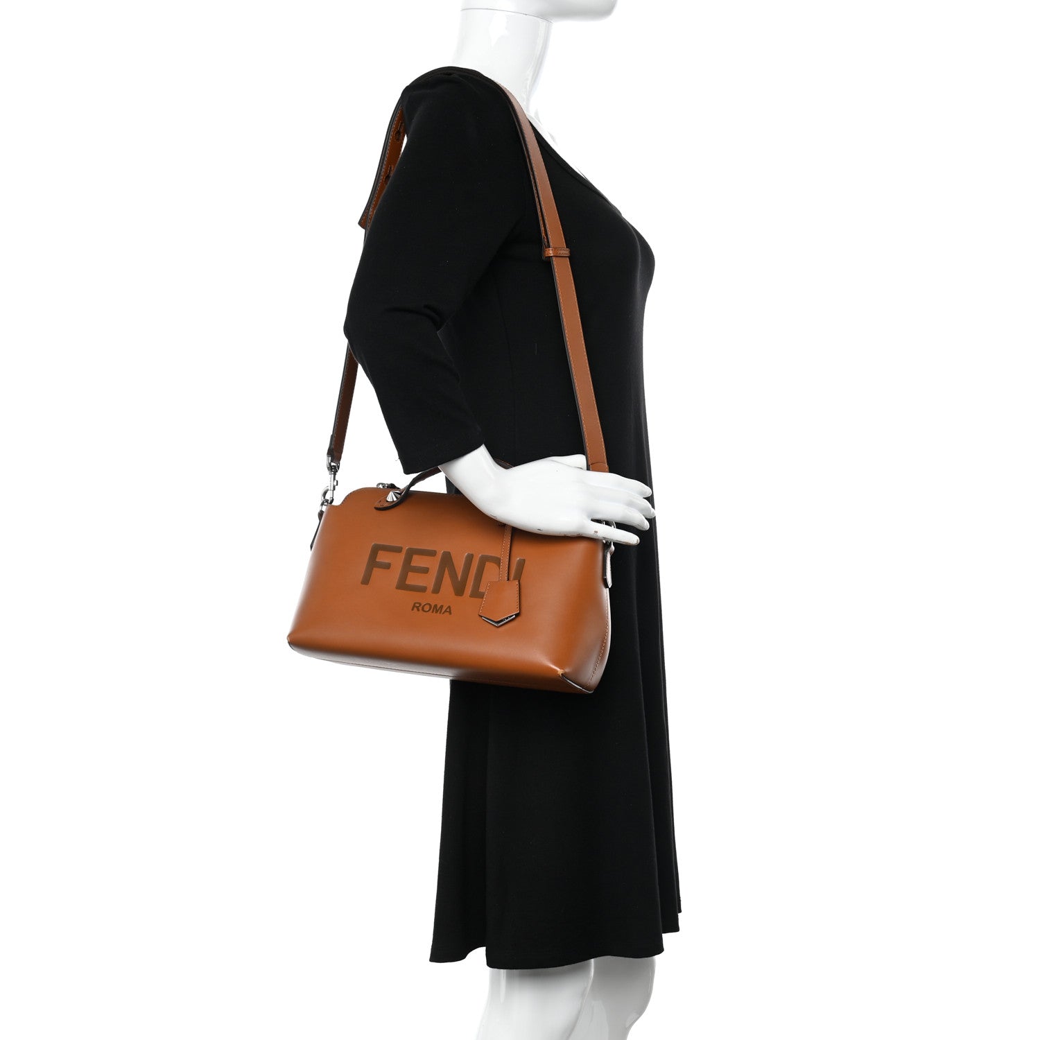 Fendi Vitello King Logo Embossed Medium By The Way Boston Bag Cuoio 2 of 13