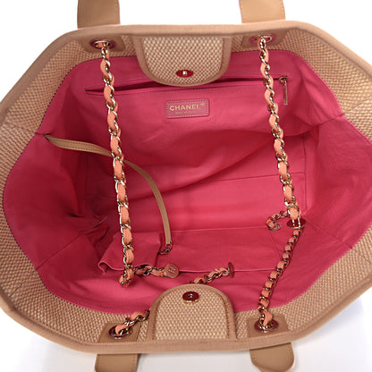 Chanel Straw Raffia Calfskin Striped Large Deauville Tote Black Beige Ivory 7 of 11