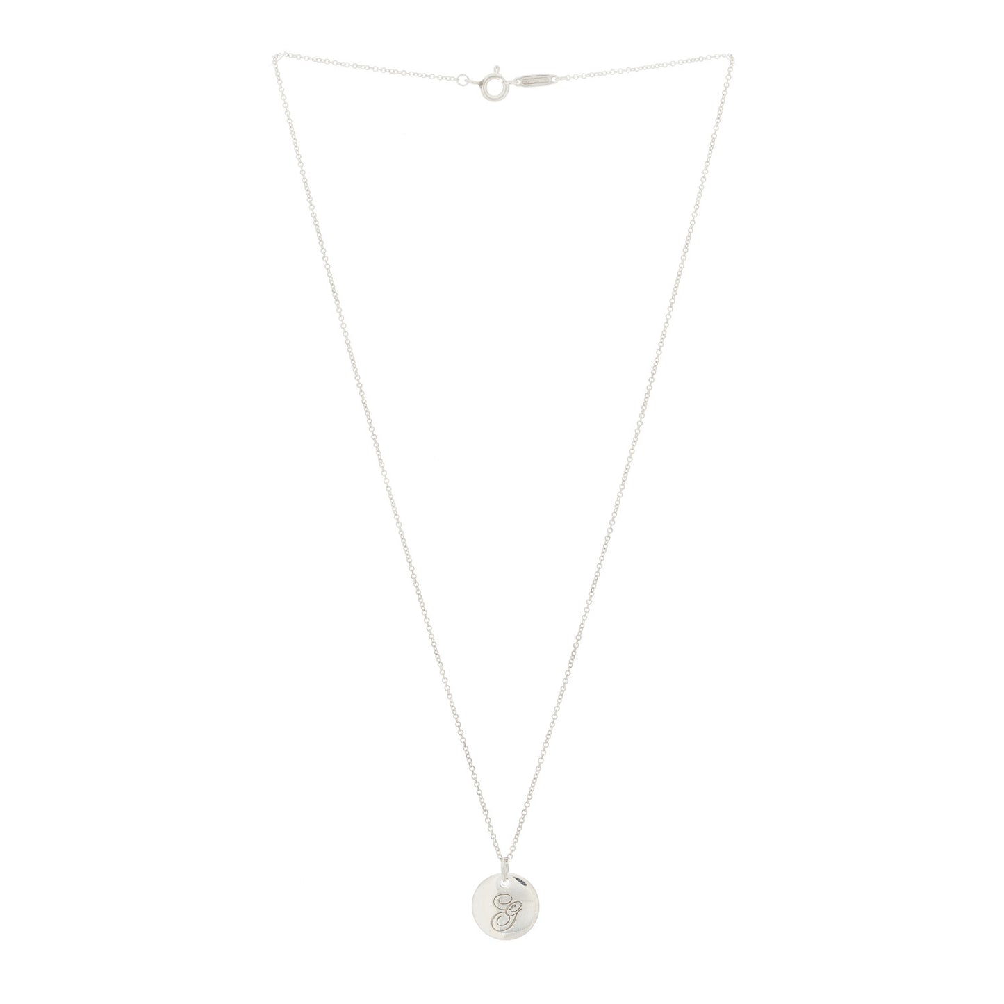 Sterling Silver Letter G Disc Pendant Necklace